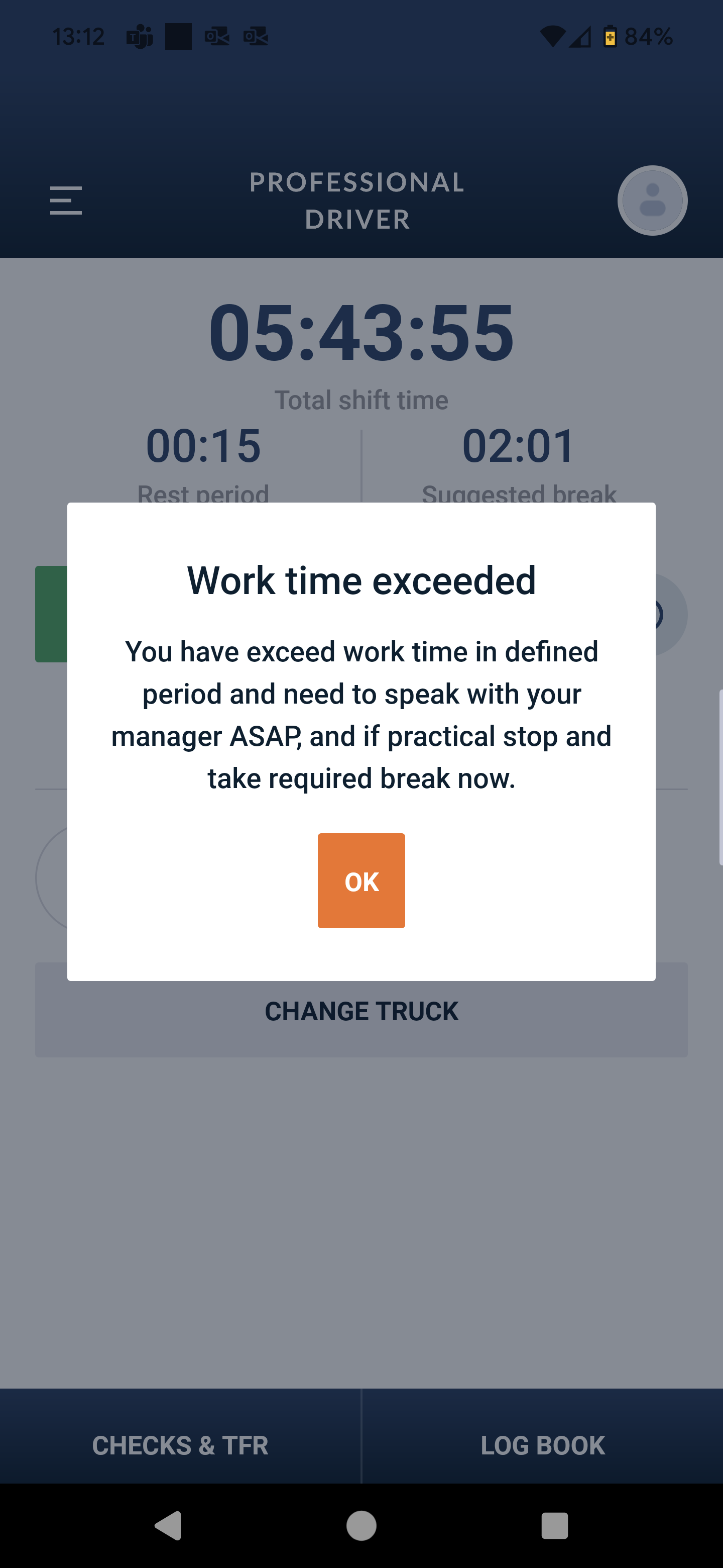 Driver App Exceed Work Time
