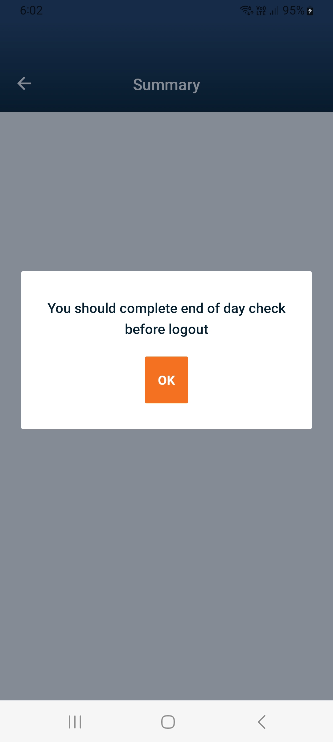 Driver App End of Day Reminder