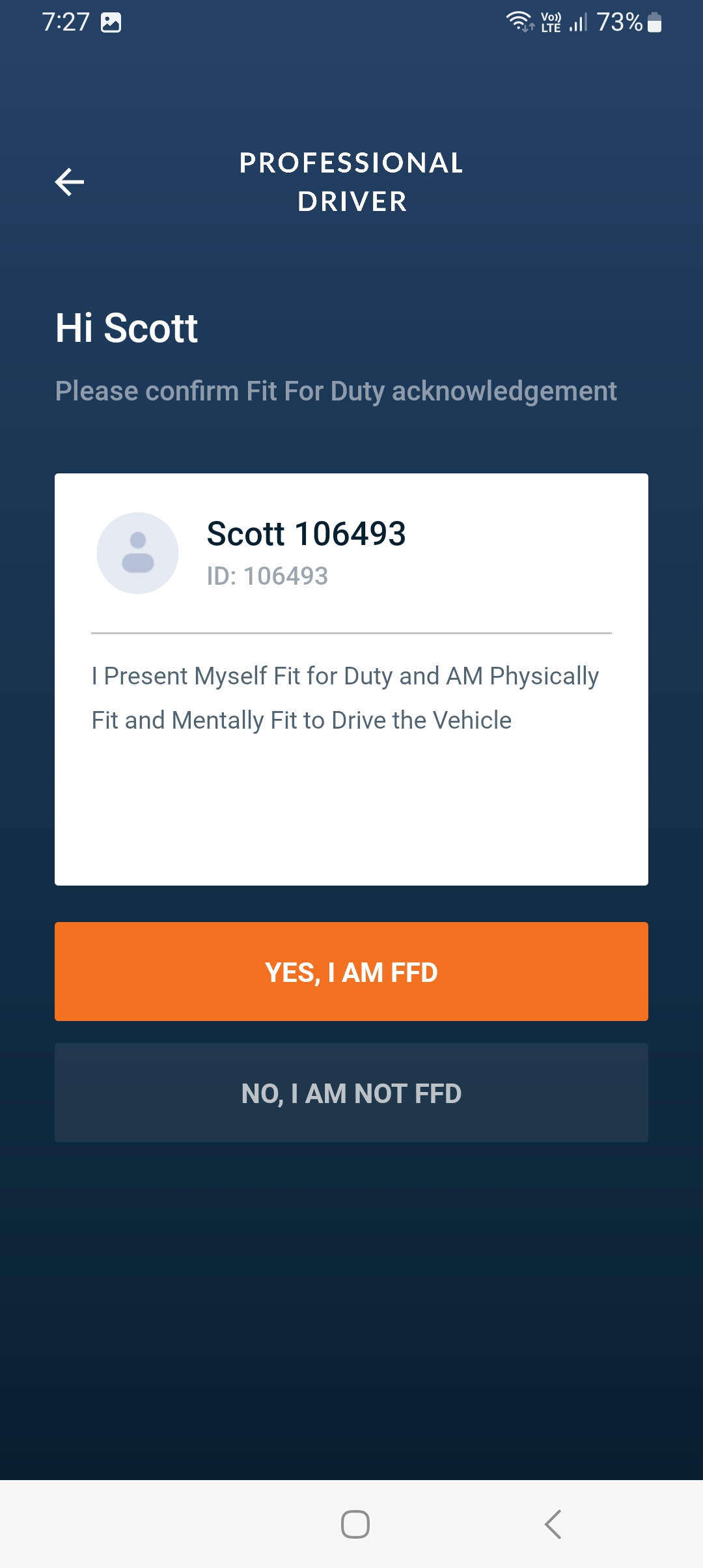 Driver App Login FFD