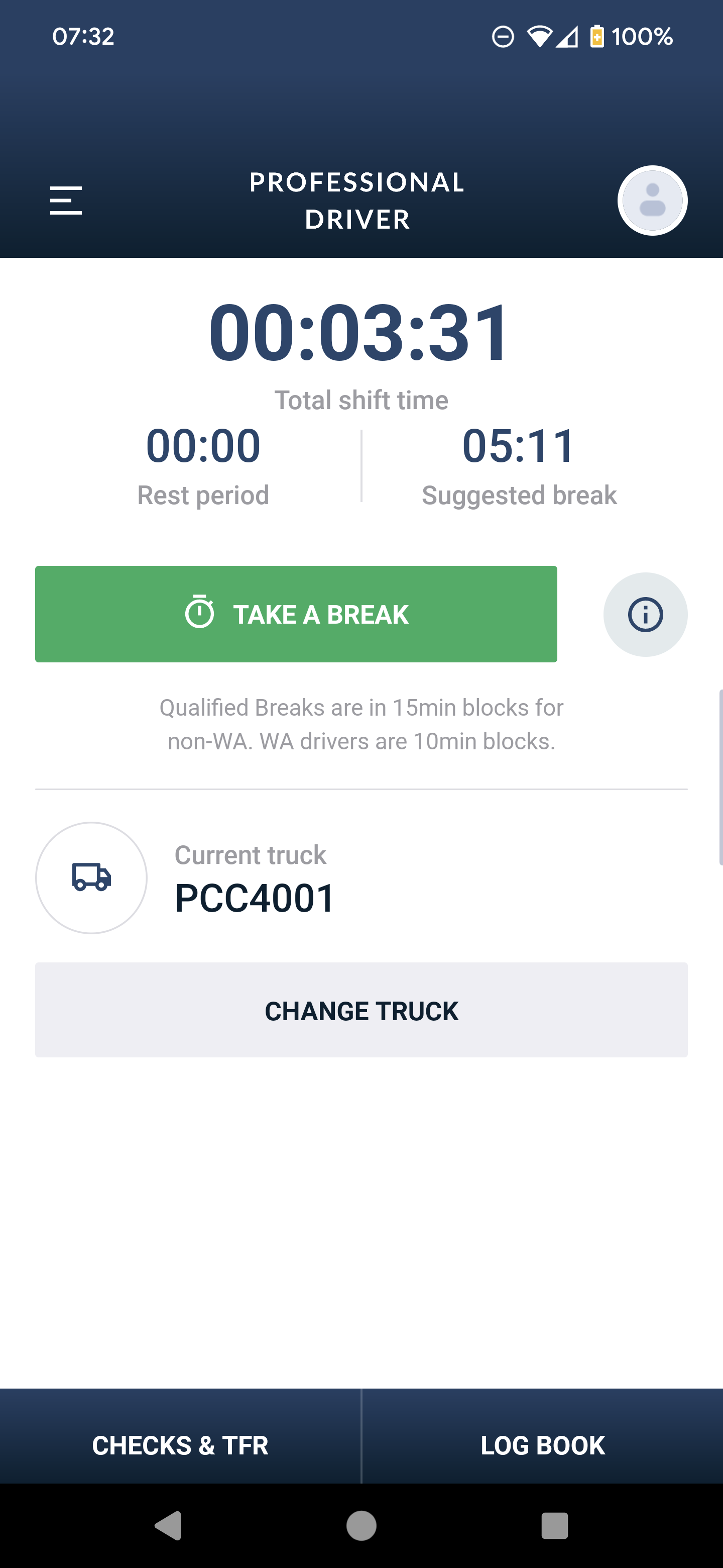 Driver App Main Screen