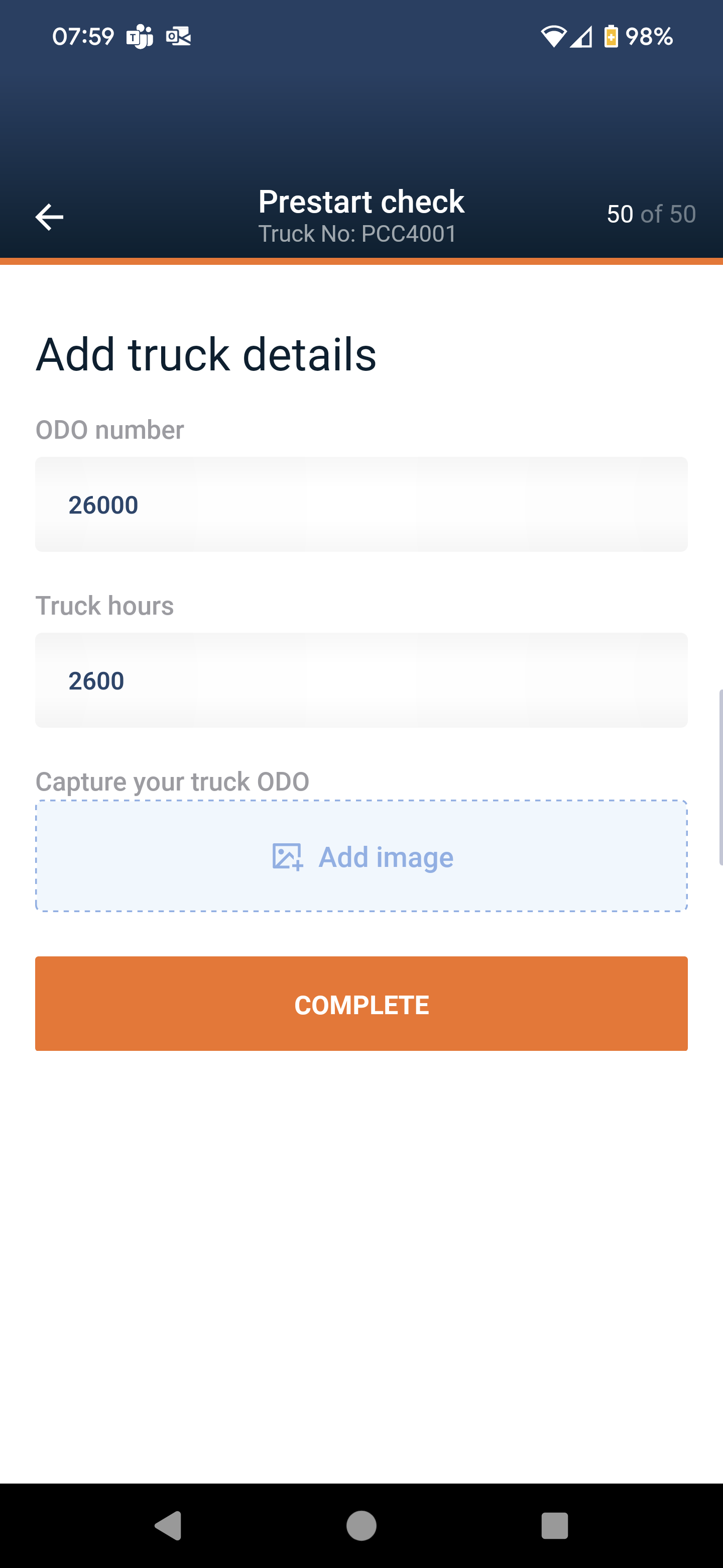 Driver App Prestart Check Details