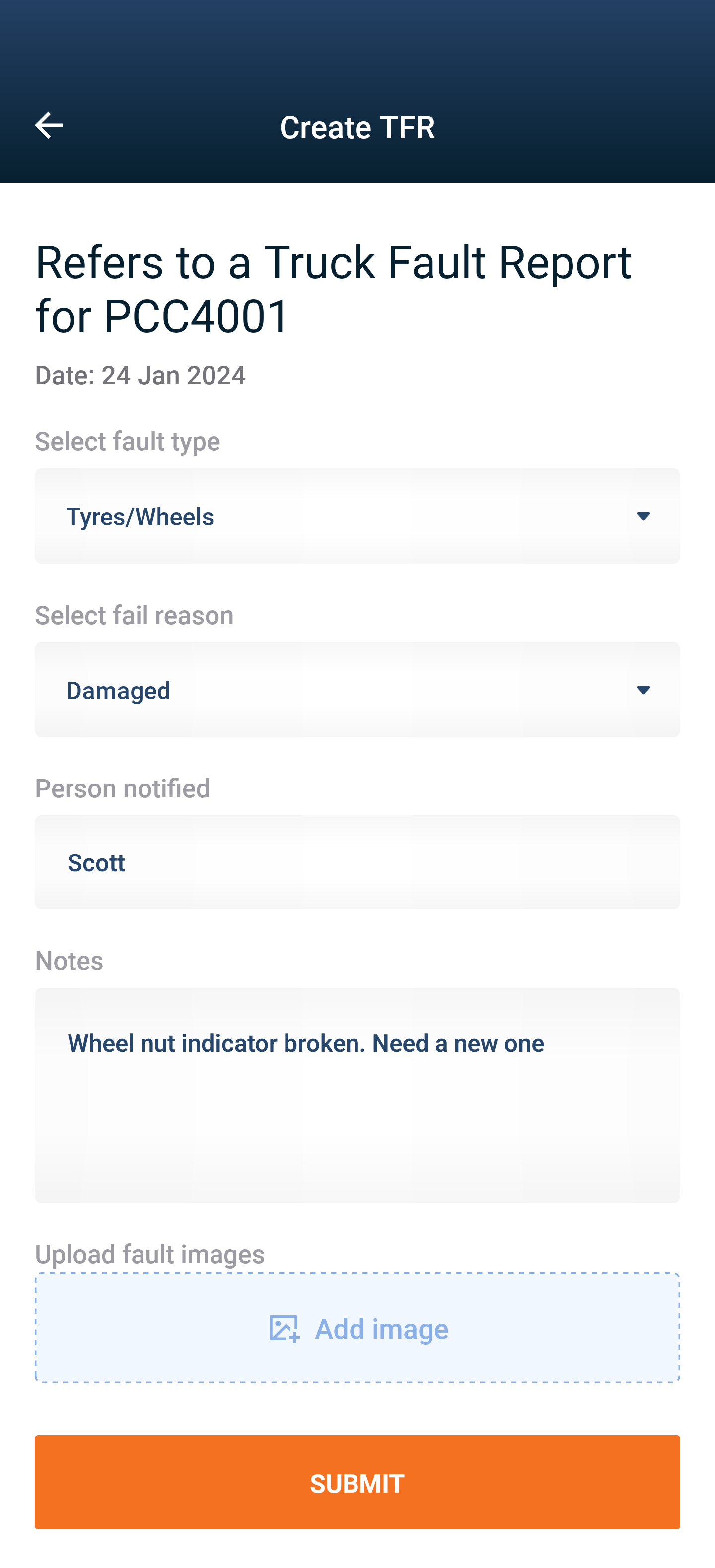 Driver App Creating a TFR