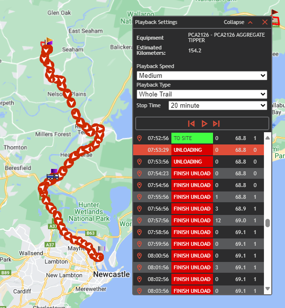 report_screen_GPS_Map_Trail Report GPS Fixes Map Trail