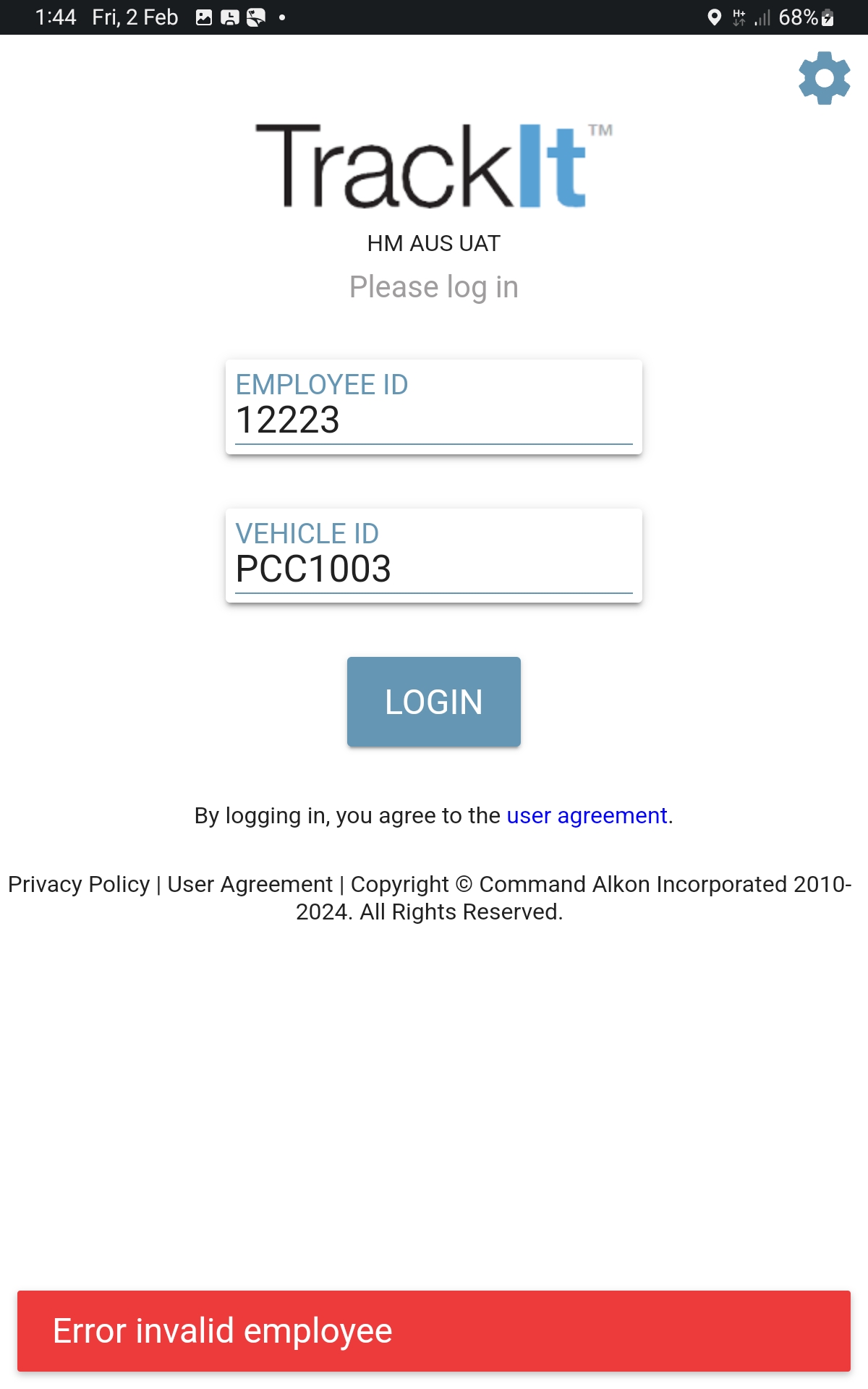 Error Invalid Employee Error Invalid Employee Screen Capture
