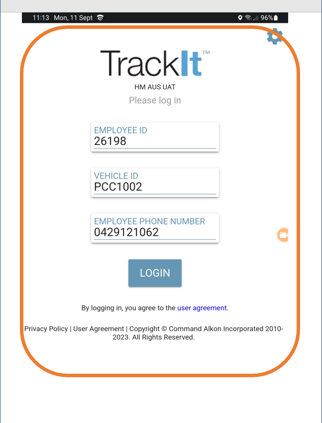 login_init TrackIt Login Screen